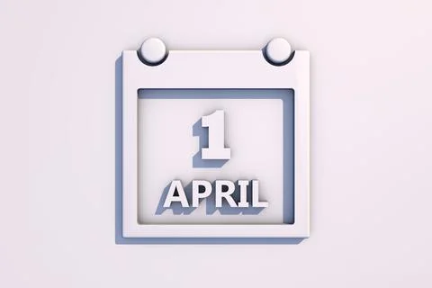 3D rendering sign 1 APRIL in white tones. Stock Illustration