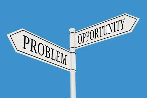 3D rendering of a sign post with arrows of opportunity and problem Stock Illustration