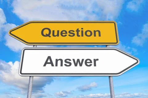 3d rendering of a signpost with the caption question and answer - sky - cloud Stock Illustration