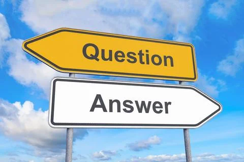 3d rendering of a signpost with the caption question and answer - sky - cloud 库存插图