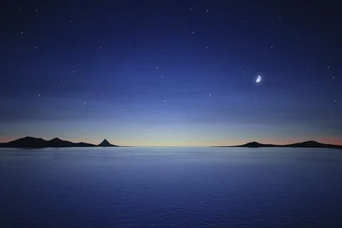 3d rendering of a silence night with the moon and stars Ilustração Stock