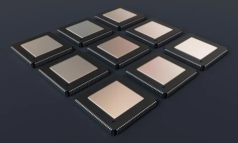 3D Rendering of Silicon semiconductor chip with studio lighting Stock Illustration