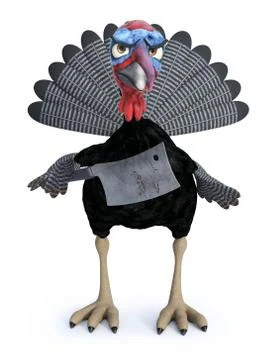 3D rendering of a silly angry toon turkey holding cleaver. Stock Illustration