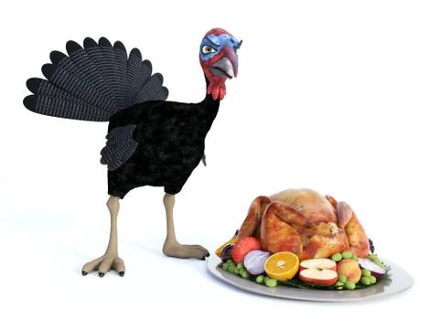 3D rendering of a silly angry toon turkey. Stock Illustration