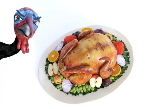 3D rendering of a silly angry toon turkey. Stock Illustration