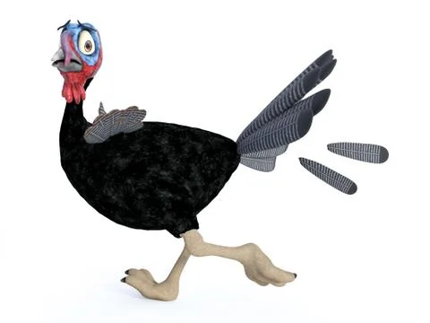3D rendering of a silly toon turkey running away scared. Stock Illustration