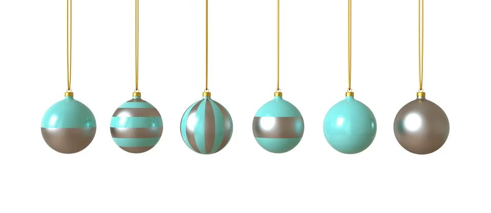 3d rendering silver and blue glass Christmas balls, greeting card holiday Stock Illustration