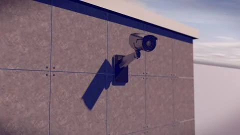 3D rendering of Silver CCTV Camera on the wall Illustrazione stock