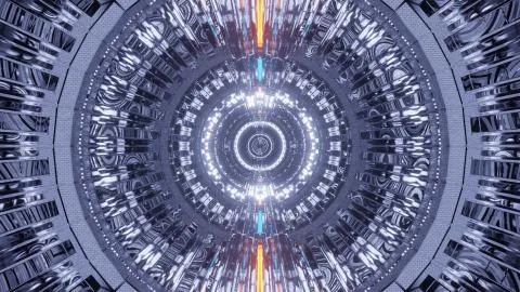 3D rendering of a silver cosmic portal with laser lights 스톡 일러스트