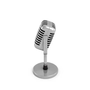 3d rendering of a silver metal retro tabletop microphone with a round base. Stock Illustration