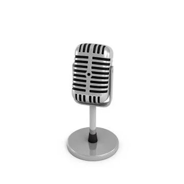 3d rendering of a silver metal retro tabletop microphone with a round base. Stock Illustration
