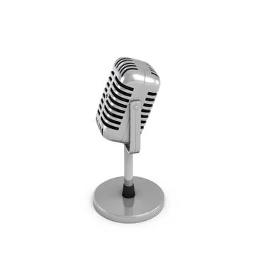 3d rendering of a silver metal retro tabletop microphone with a round base. Stock Illustration