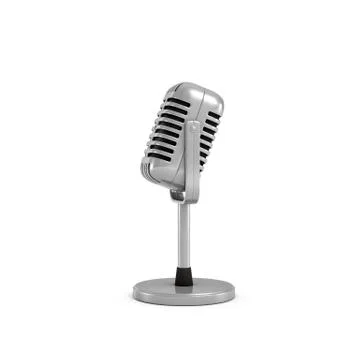 3d rendering of a silver metal retro tabletop microphone with a round base. Stock Illustration