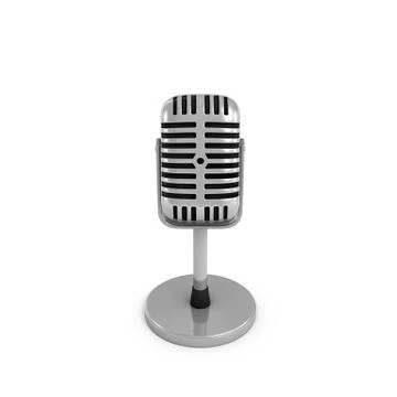 3d rendering of a silver metal retro tabletop microphone with a round base. Illustrazione stock