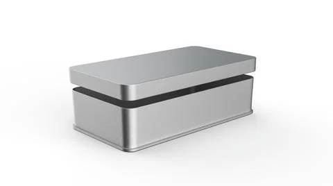 3D rendering of a silver pencil box isolated on white background Illustrazione stock