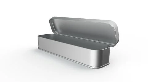 3D rendering of a silver pencil box isolated on white background Illustrazione stock