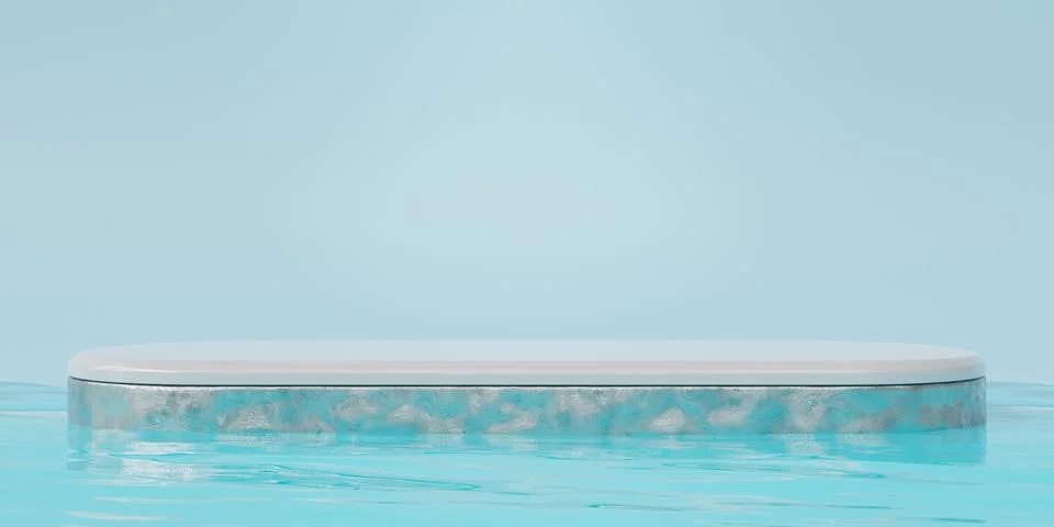 3d rendering silver podium standing on water ripples Stock-Illustration