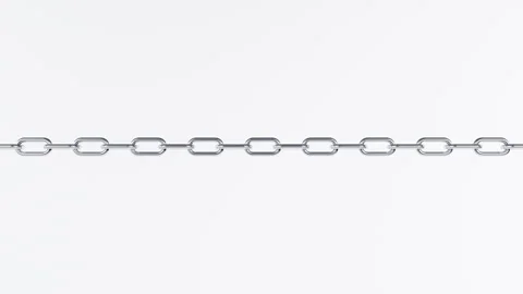 3D rendering of silver steel chain links sliding diagonally. Chrome metal. Stock Footage 340272272