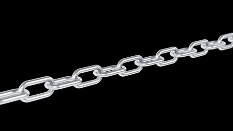 3D rendering of silver steel chain links sliding. Chrome loop on black. Stock Footage 340298953