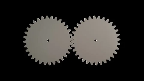 3D rendering of silver steel gears rotating. Industrial seamless loop. Stock Footage 340289736