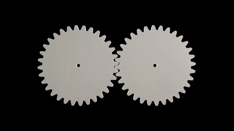 3D rendering of silver steel gears rotating. Industrial seamless loop. Stock Footage 340298308
