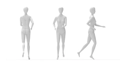 3D rendering of a simple computer generated model woman taking a step isolate Stock Illustration