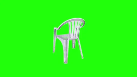 3D rendering of a simple plastic chair on a bright green backdrop 스톡 동영상 303594723