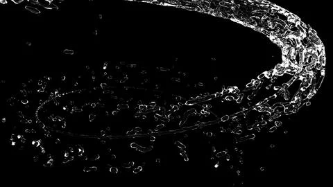 3D rendering simulation of water flow with drops and splashes on black Stock Illustration
