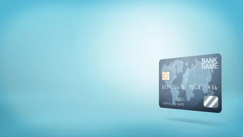 3d rendering of a single blue plastic banking card with generic name information Stock Illustration