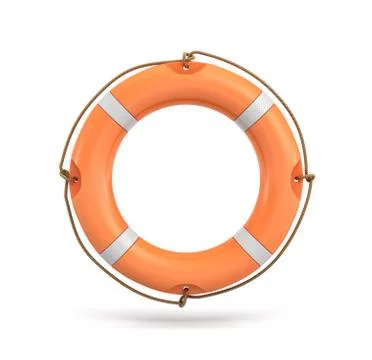 3d rendering of a single isolated orange life buoy hanging over a white Stock Illustration