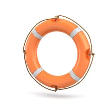 3d rendering of a single isolated orange life buoy hanging over a white Ilustración de archivo