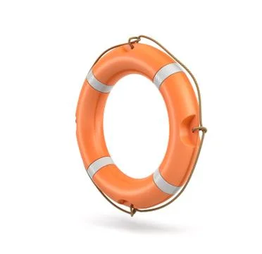 3d rendering of a single isolated orange life buoy hanging over a white Stock Illustration
