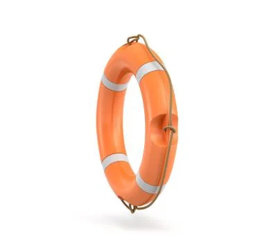 3d rendering of a single isolated orange life buoy hanging over a white Stock Illustration