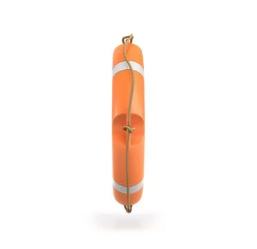 3d rendering of a single isolated orange life buoy hanging over a white Stock Illustration
