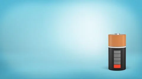 3d rendering of a single large orange and black battery with a low red charge Stock Illustration
