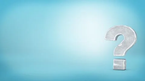 3d rendering of a single large question mark made of grey stone stands on blue Stock Illustration