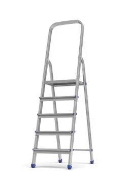 3d rendering of a single metal builder's step ladder with blue fittings isolated イラスト素材