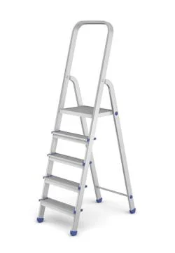 3d rendering of a single metal builder's step ladder with blue fittings isolated イラスト素材