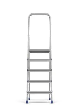 3d rendering of a single metal builder's step ladder with blue fittings isolated Stock Illustration