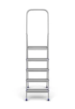 3d rendering of a single metal builder's step ladder with blue fittings isolated Stock Illustration