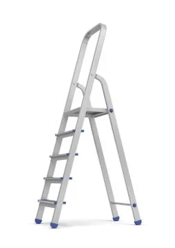 3d rendering of a single metal builder's step ladder with blue fittings isolated Stock Illustration