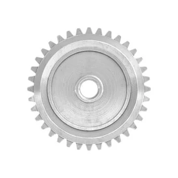 3d rendering of a single metal straight spur gear in side view isolated on a Stock Illustration