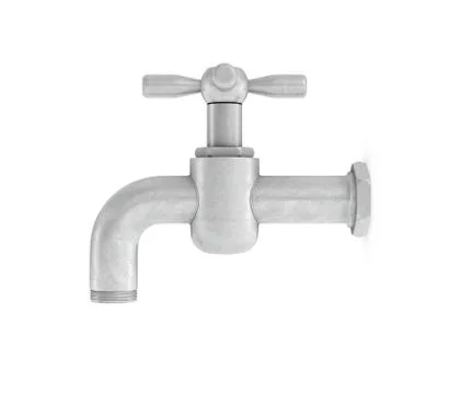 3d rendering of single metal water tap with a cross handle isolated on a white Stock Illustration