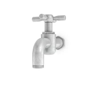 3d rendering of single metal water tap with a cross handle isolated on a white Stock-Illustration