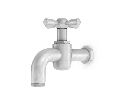 3d rendering of single metal water tap with a cross handle isolated on a white Stock-Illustration