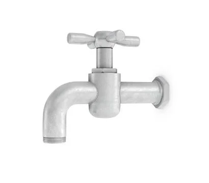 3d rendering of single metal water tap with a cross handle isolated on a white Stock Illustration