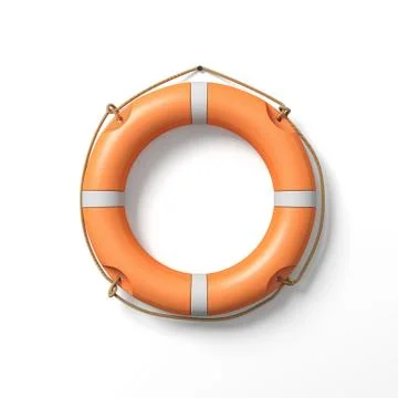 3d rendering of a single orange life buoy hanging from a nail in the wall. Stock Illustration