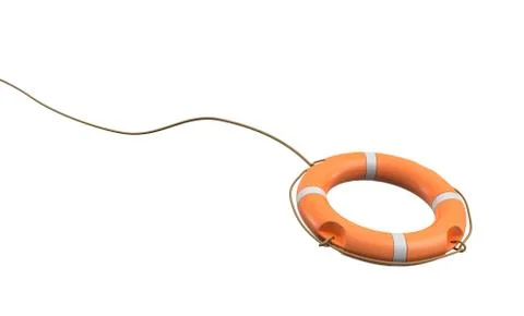 3d rendering of a single orange life buoy on a white background hanging from a Stock Illustration
