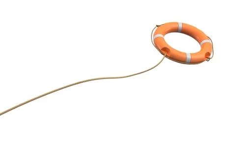 3d rendering of a single orange life buoy on a white background hanging from a Ilustración de archivo