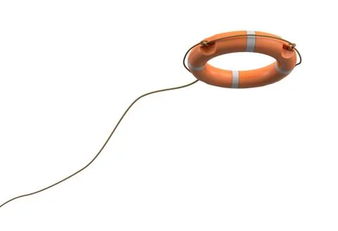3d rendering of a single orange life buoy on a white background hanging from a Stock Illustration
